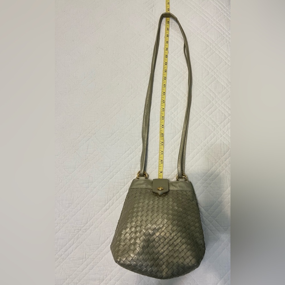 Ganson Gold Leather Weave Boho Bucket Bag